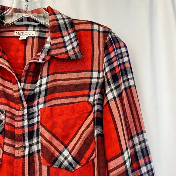 Merona Womens Multicolor Plaid Long Sleeve Collared Button Up Shirt Size XS - Picture 6 of 10